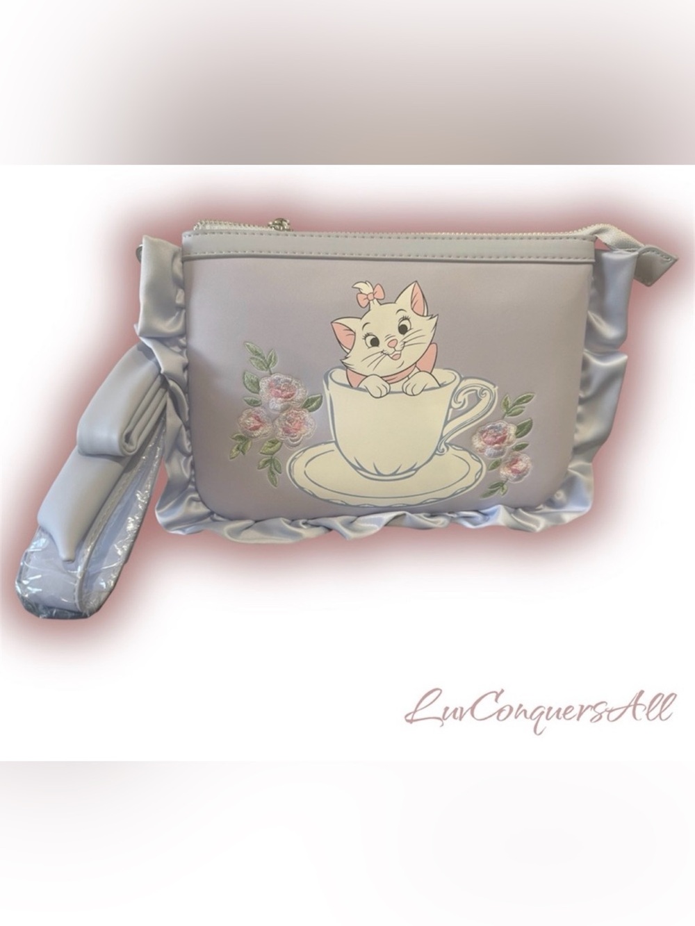 Disney The Aristocats Marie Tea Cup Floral Wristlet Pouch